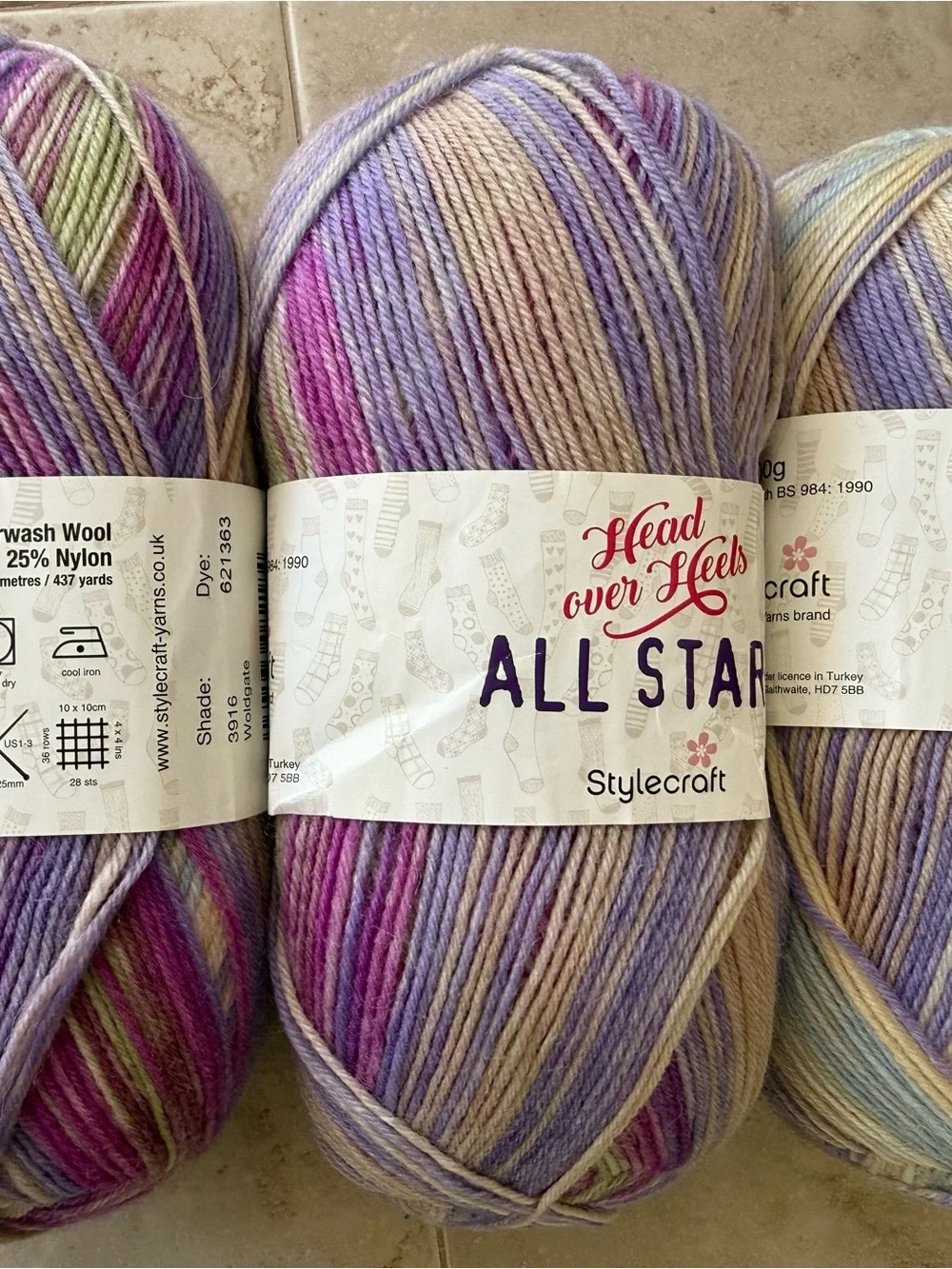 Stylecraft All Star Variegated Yarn - Pastel Lavender, Pink, Cream - 3 Skeins